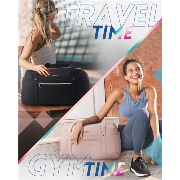 BAGSMART Travel Duffle Bag 31L Quilted Weekender Overnight Bag for Women (Pink) - Picture 3 of 7